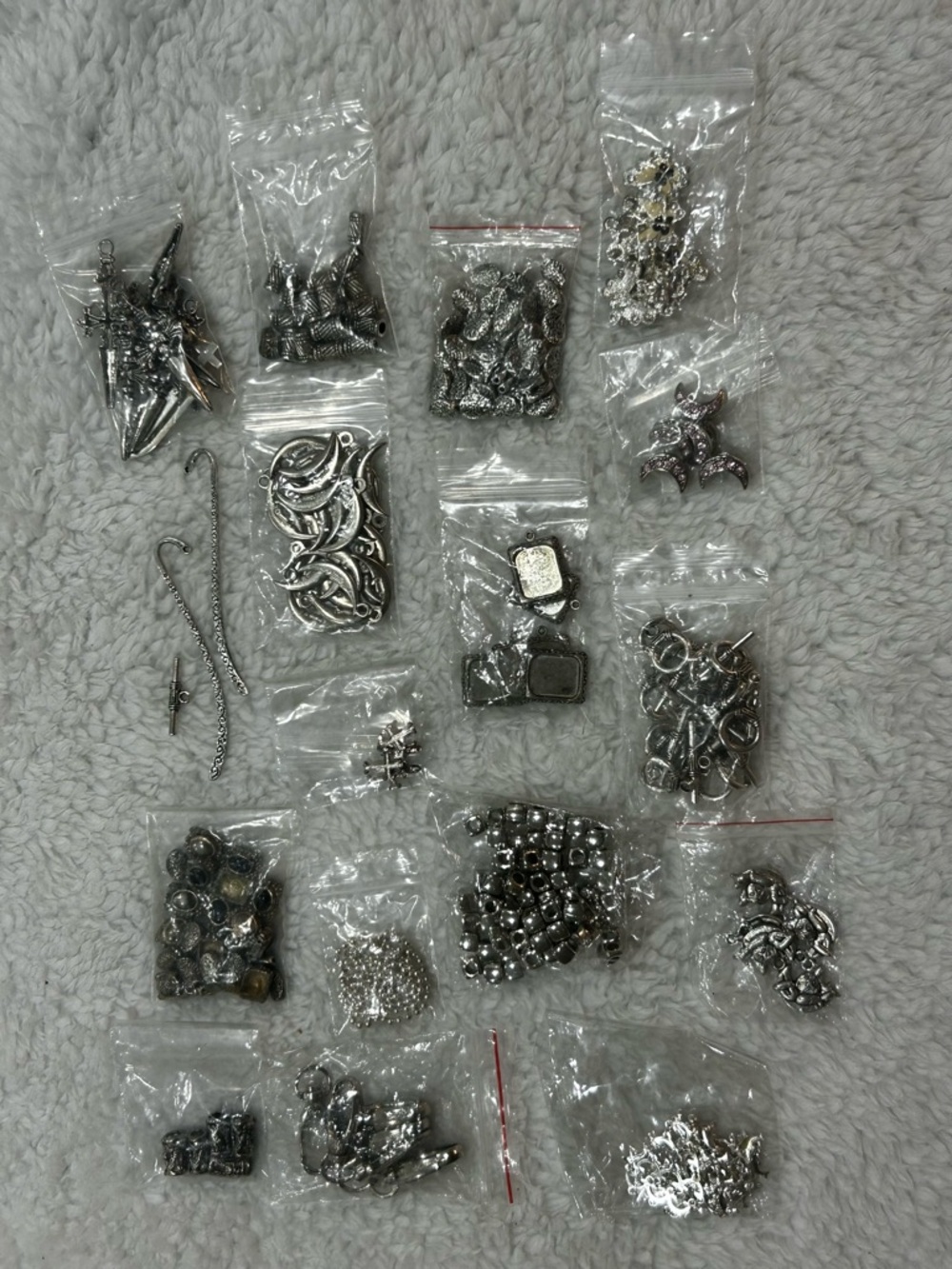 Large Jewelry Making Lot Charms Beads Clasps Silver Tone DIY Bundle